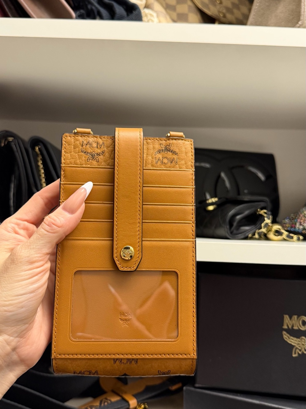 MCM Crossbody Phone Card Case In Visetos Original with Branded Strap - Picture 4 of 6